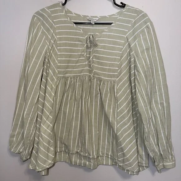 Lucky Brand Womens Striped Peasant Blouse Size Large Long Sleeve - Picture 2 of 7